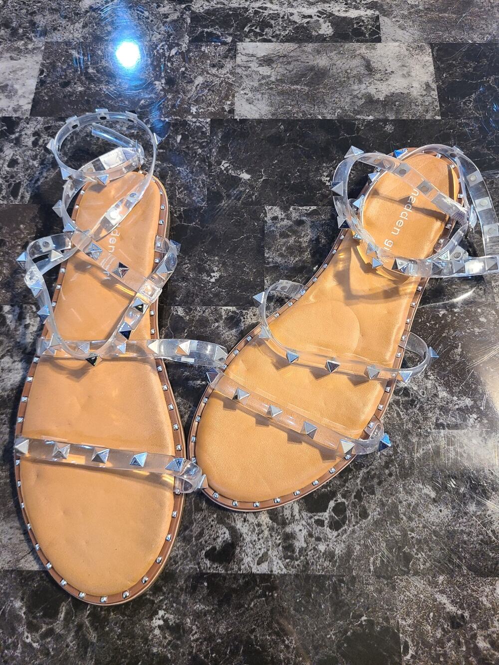 Madden girl 8.5 women's clear pvc studded strappy sandals